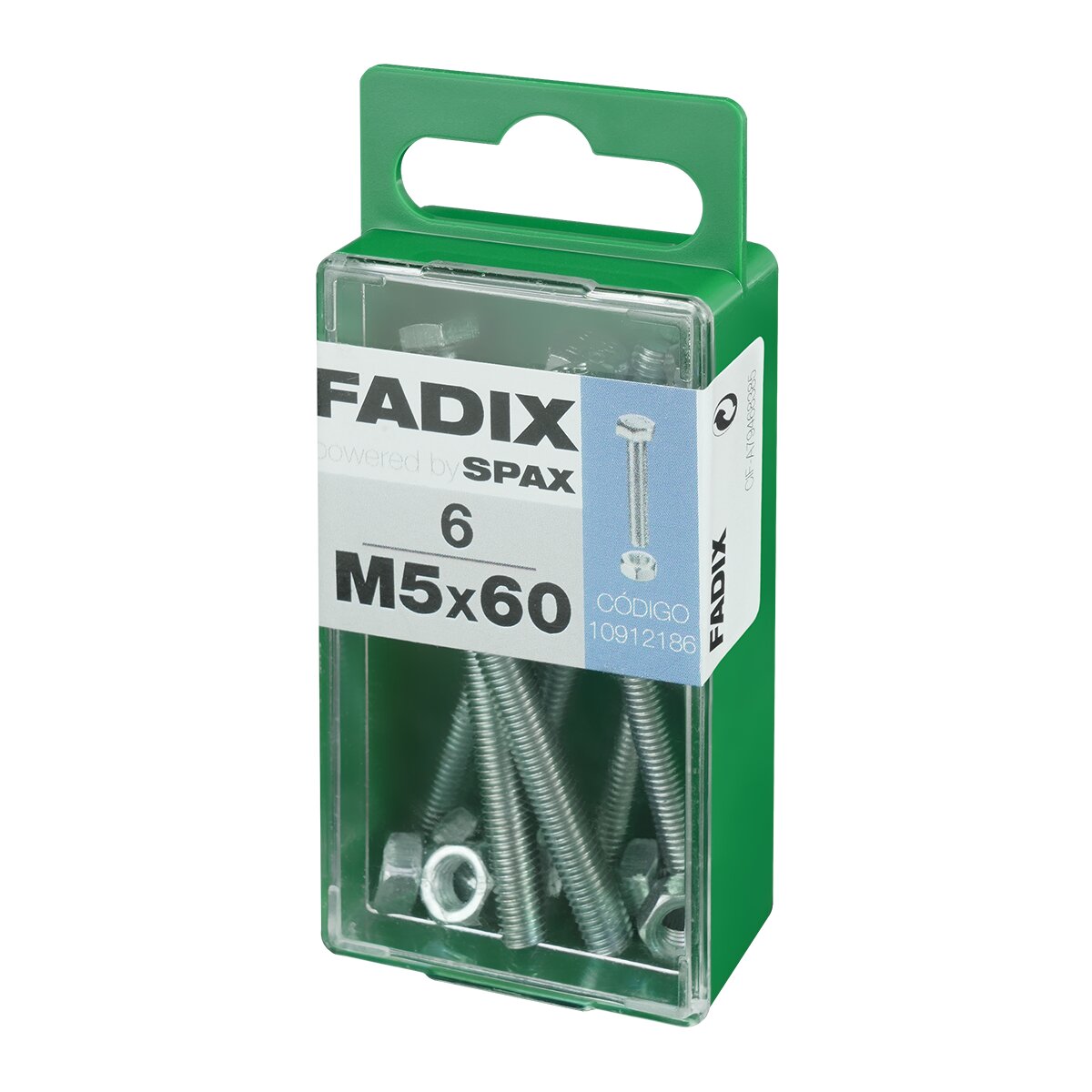 Tornillo Cabeza Hexagonal + Tuerca M5 x 60 mm - Caja 6 Uds Zincado-2