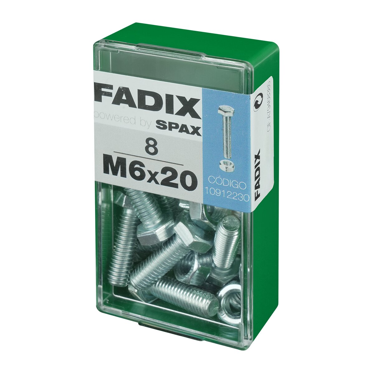 Tornillo Cabeza Hexagonal + Tuerca M6 x 20 mm - Caja 8 Uds Zincado-2