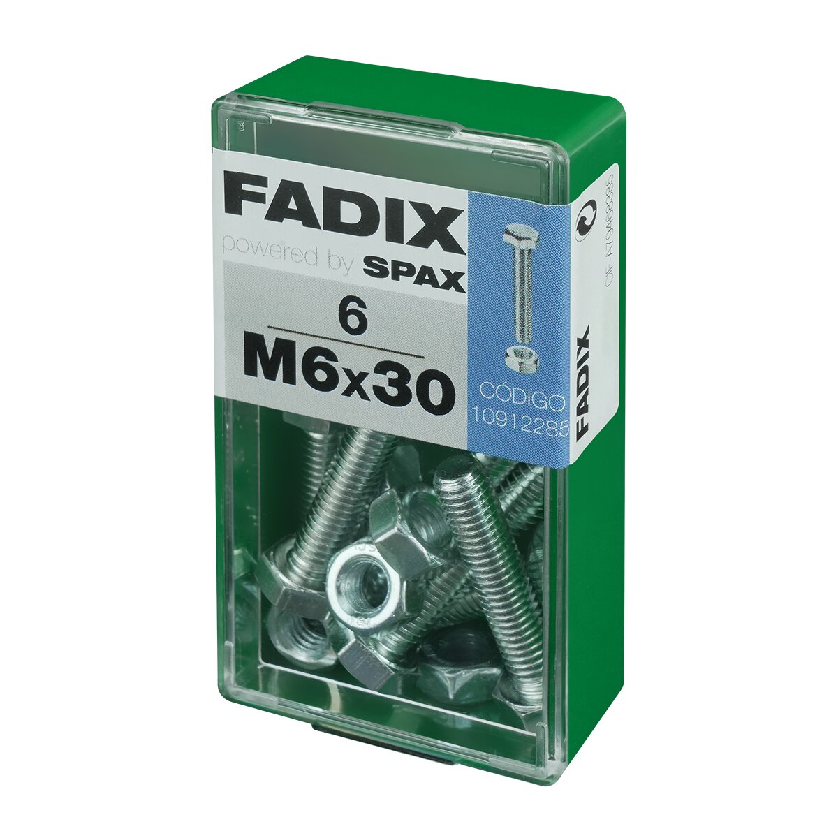 Tornillo Cabeza Hexagonal + Tuerca M6 x 30 mm - Caja 6 Uds Zincado-2