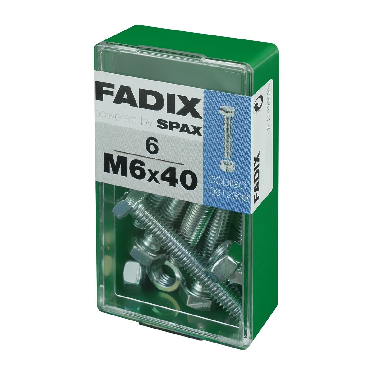 Tornillo Cabeza Hexagonal + Tuerca M6 x 40 mm - Caja 6 Uds Zincado-2