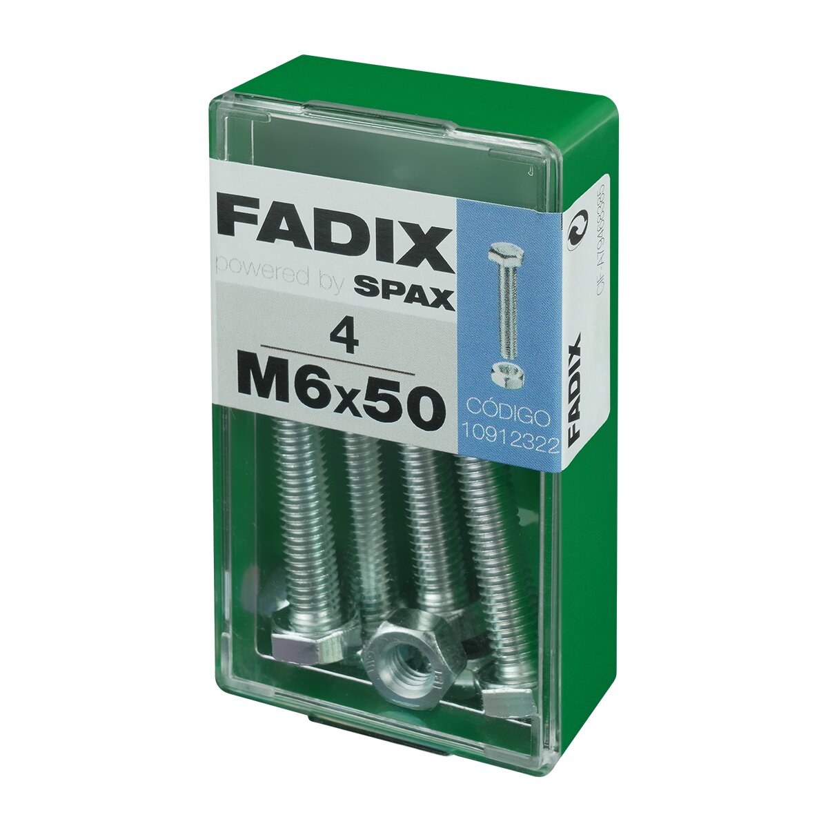 Tornillo Cabeza Hexagonal + Tuerca M6 x 50 mm - Caja 4 Uds Zincado-2