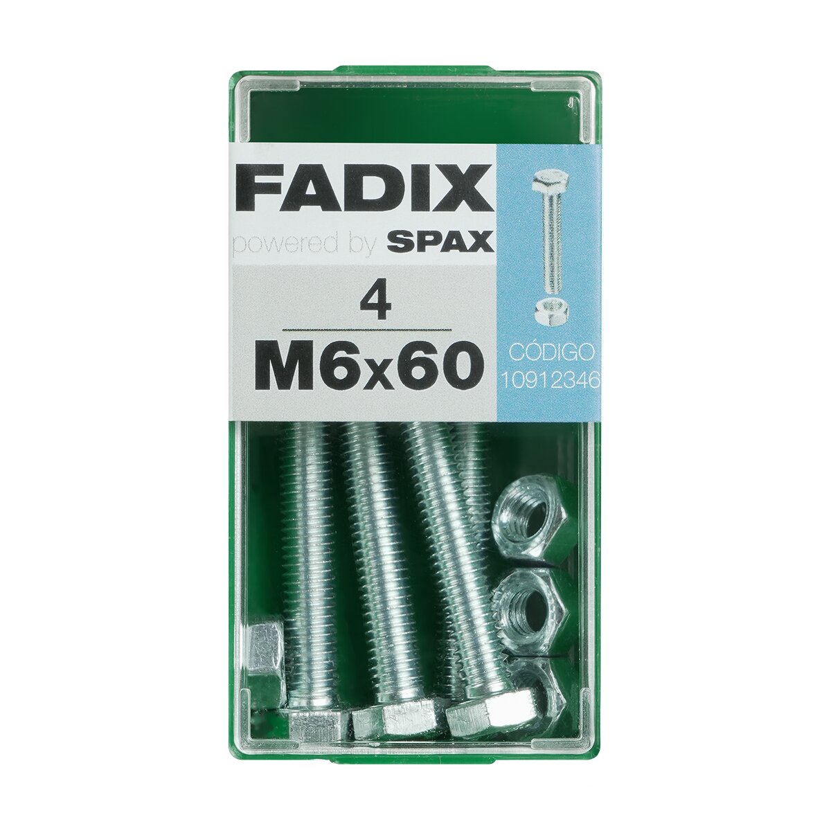 Imagen 0 de Tornillo Cabeza Hexagonal + Tuerca M6 x 60 mm - Caja 4 Uds