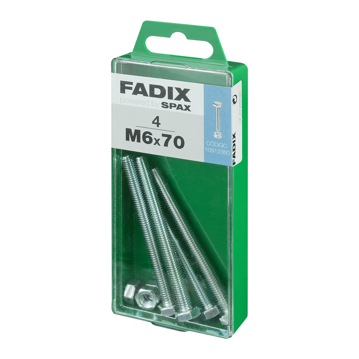 Tornillo Cabeza Hexagonal + Tuerca M6 x 70 mm - Caja 4 Uds Zincado-2