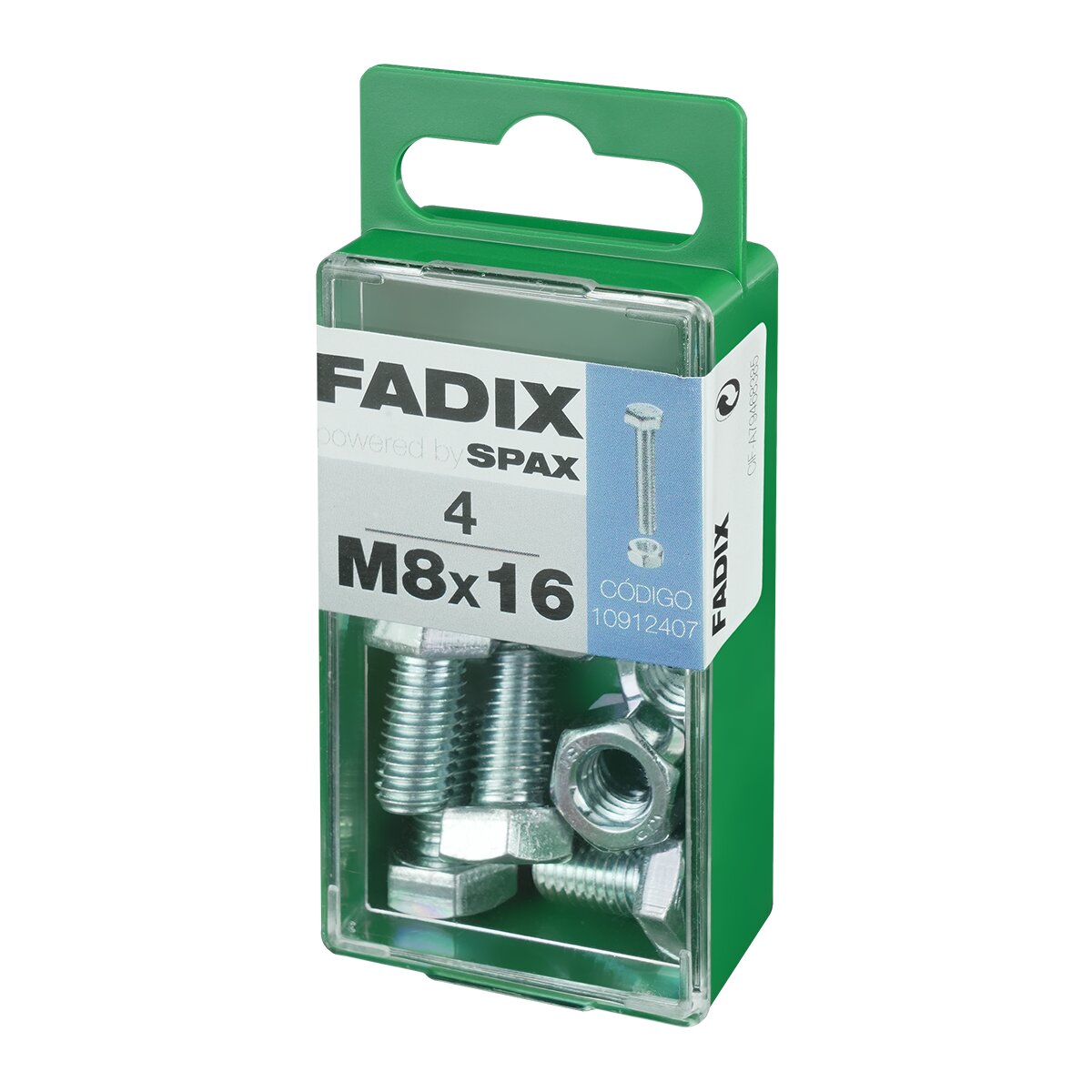 Tornillo Cabeza Hexagonal + Tuerca M8 x 16 mm - Caja 4 Uds Zincado-2