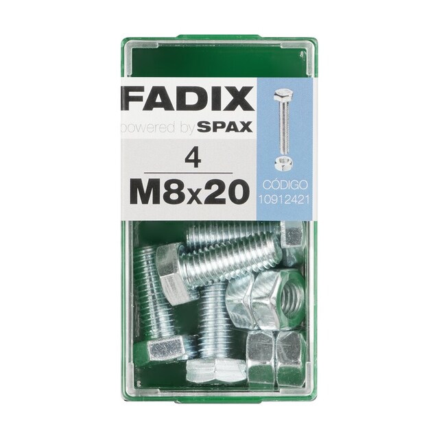 Imagen 0 de Tornillo Cabeza Hexagonal + Tuerca M8 x 20 mm - Caja 4 Uds