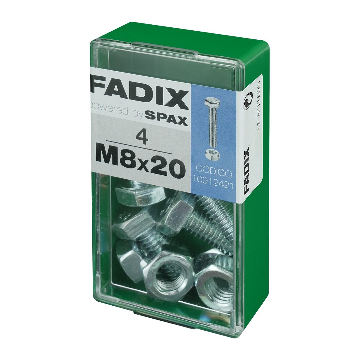 Tornillo Cabeza Hexagonal + Tuerca M8 x 20 mm - Caja 4 Uds Zincado-2