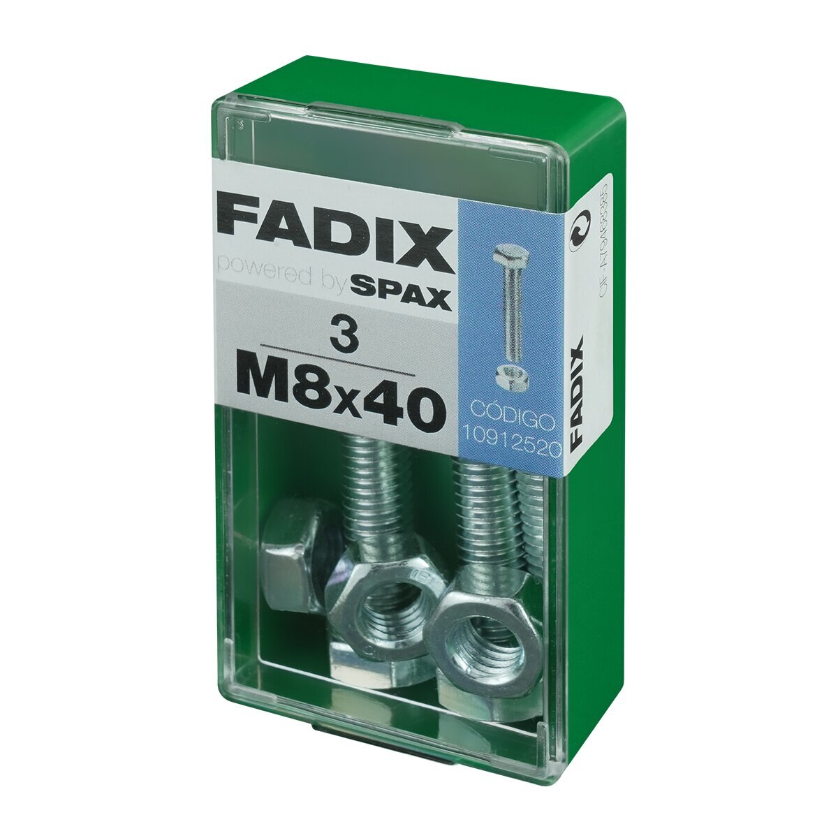 Tornillo Cabeza Hexagonal + Tuerca M8 x 40 mm - Caja 3 Uds Zincado-2