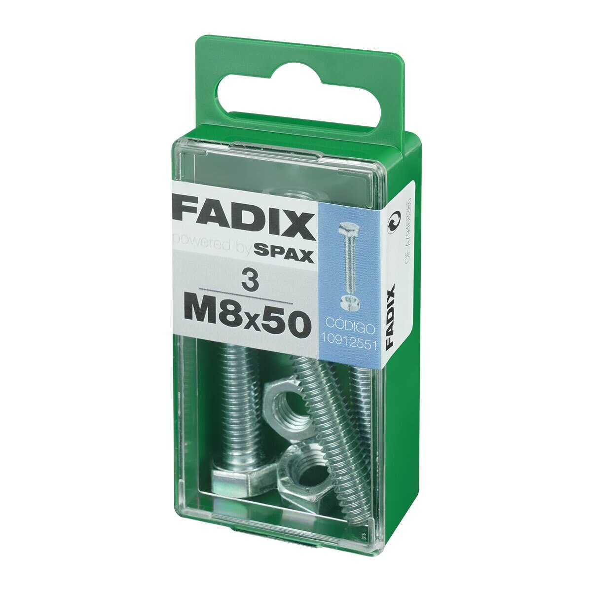 Tornillo Cabeza Hexagonal + Tuerca M8 x 50 mm - Caja 3 Uds Zincado-2