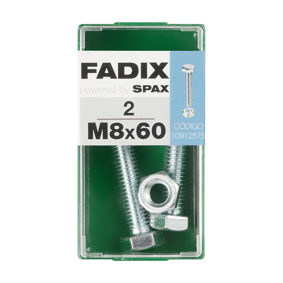 Tornillo Cabeza Hexagonal + Tuerca M8 x 60 mm - Caja 2 Uds Zincado-1