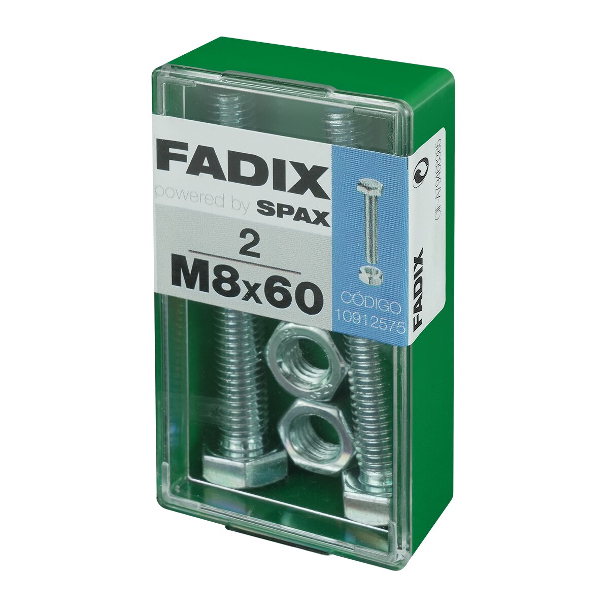 Tornillo Cabeza Hexagonal + Tuerca M8 x 60 mm - Caja 2 Uds Zincado-2