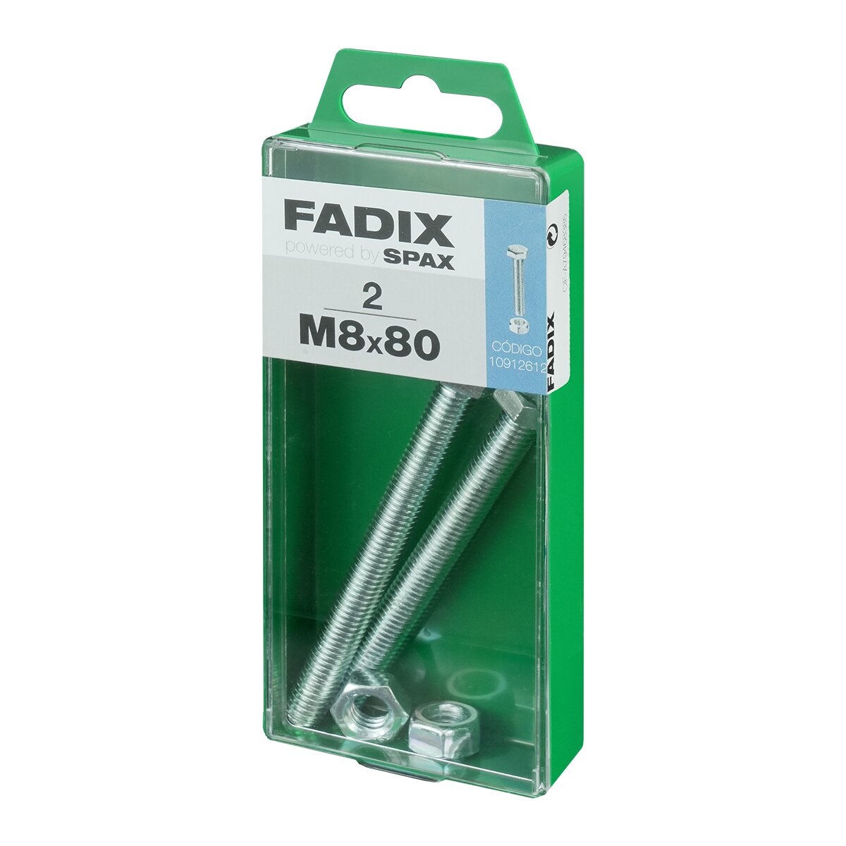 Parafuso de Cabeça Hexagonal + Porca M8 x 80 mm - Caixa de 2 Unid. Zincado-2