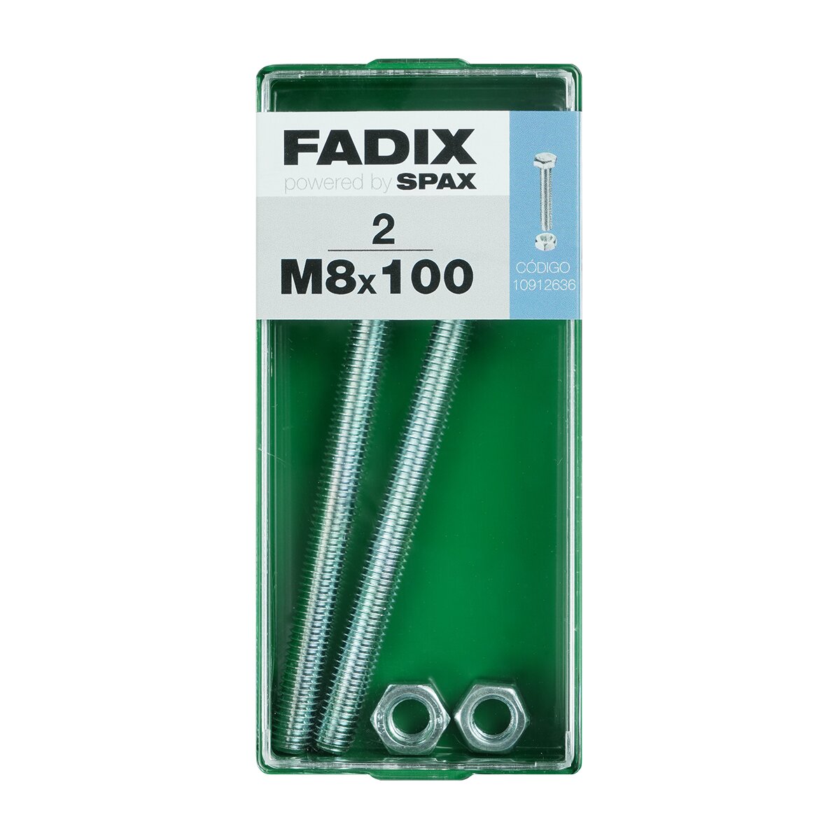 Imagen 0 de Tornillo Cabeza Hexagonal + Tuerca M8 x 100 mm - Caja 2 Uds
