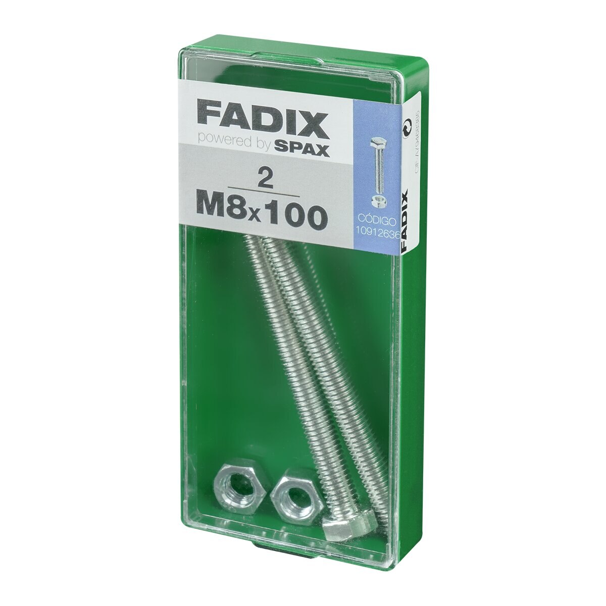 Tornillo Cabeza Hexagonal + Tuerca M8 x 100 mm - Caja 2 Uds Zincado-2