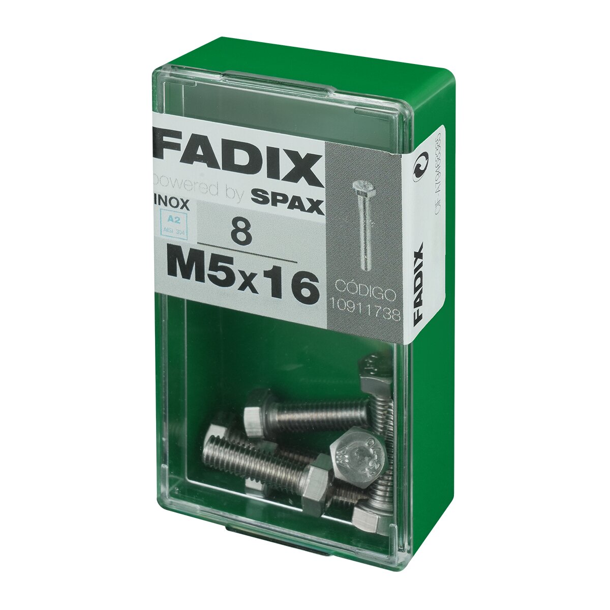Tornillo Inoxidable Métrica Cabeza Hexagonal M5 x 16 mm - Caja 8 Uds Acero Inox-2