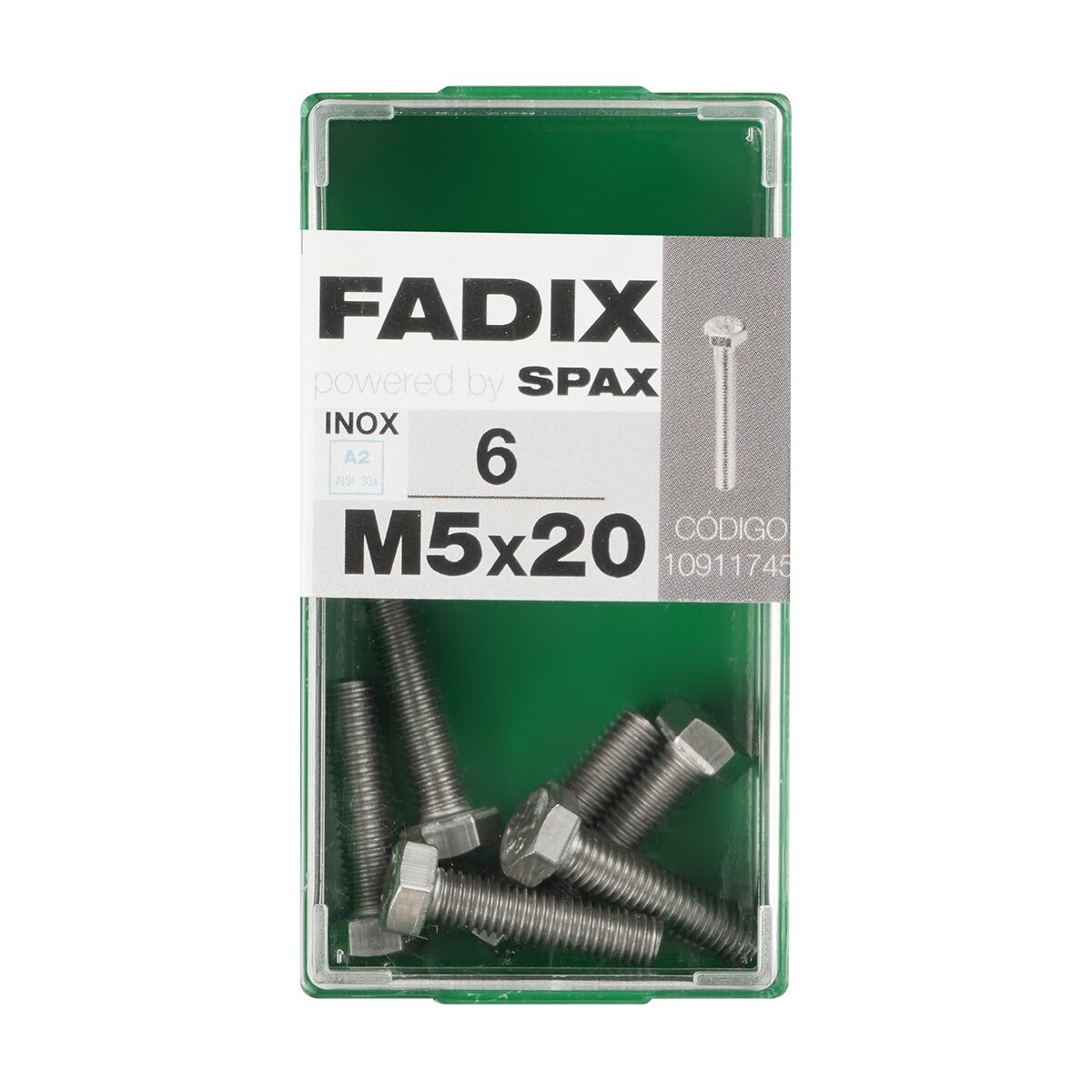 Imagen 0 de Tornillo Inoxidable Métrica Cabeza Hexagonal M5 x 20 mm - Caja 6 Uds