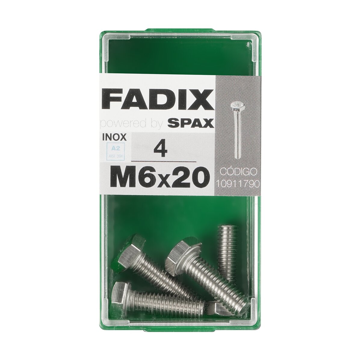 Imagen 0 de Tornillo Inoxidable Métrica Cabeza Hexagonal M6 x 20 mm - Caja 4 Uds