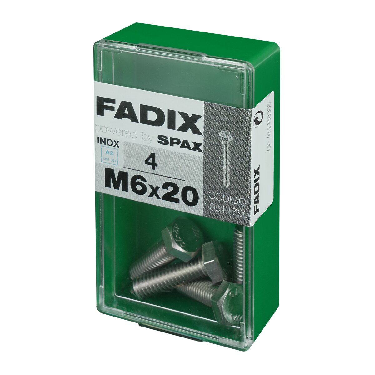 Tornillo Inoxidable Métrica Cabeza Hexagonal M6 x 20 mm - Caja 4 Uds Acero Inox-2