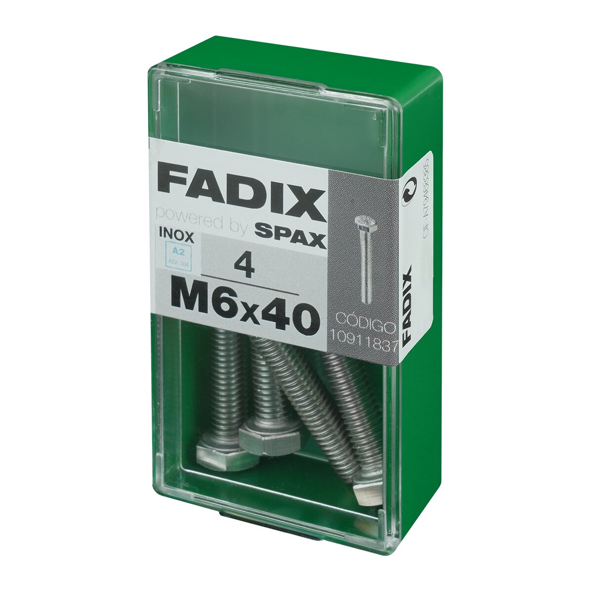 Tornillo Inoxidable Métrica Cabeza Hexagonal M6 x 40 mm - Caja 4 Uds Acero Inox-2