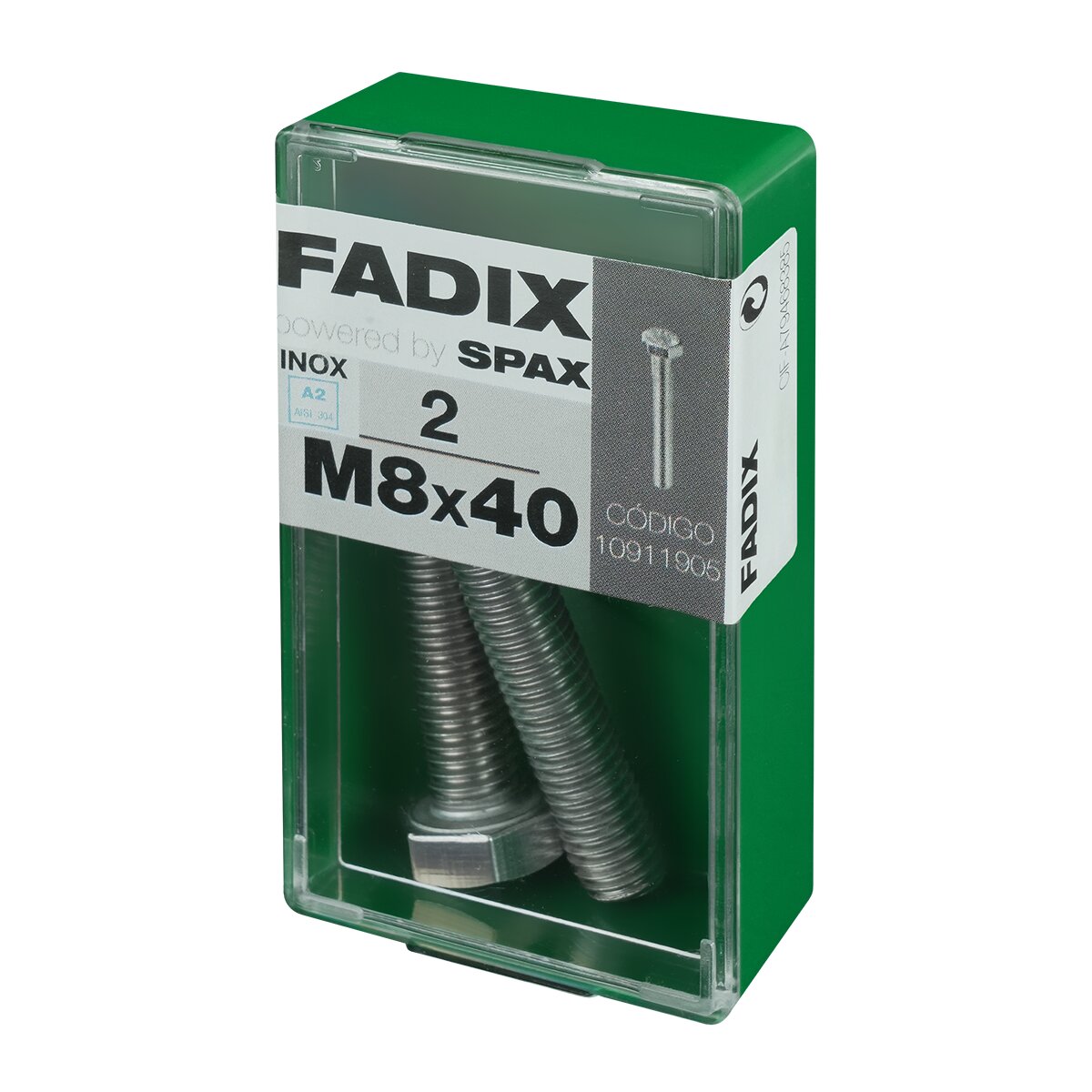 Tornillo Inoxidable Métrica Cabeza Hexagonal M8 x 40 mm - Caja 2 Uds Acero Inox-2