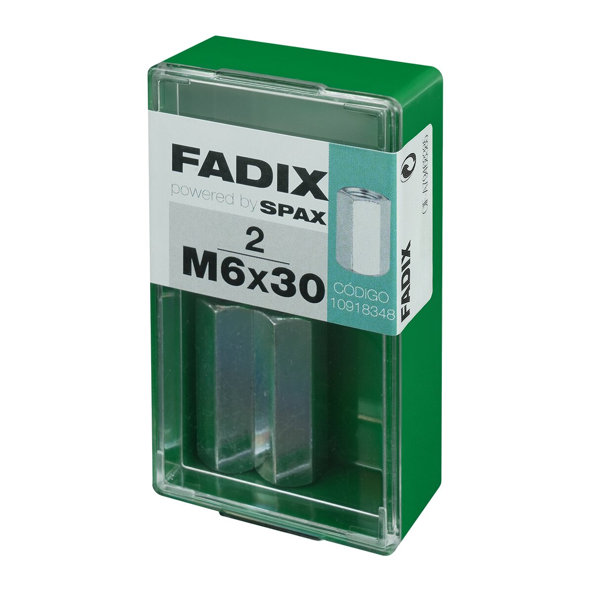 Tuerca Hexagonal para Unión Varillas M6 x 30 mm - Caja 2 Uds Zincado-2