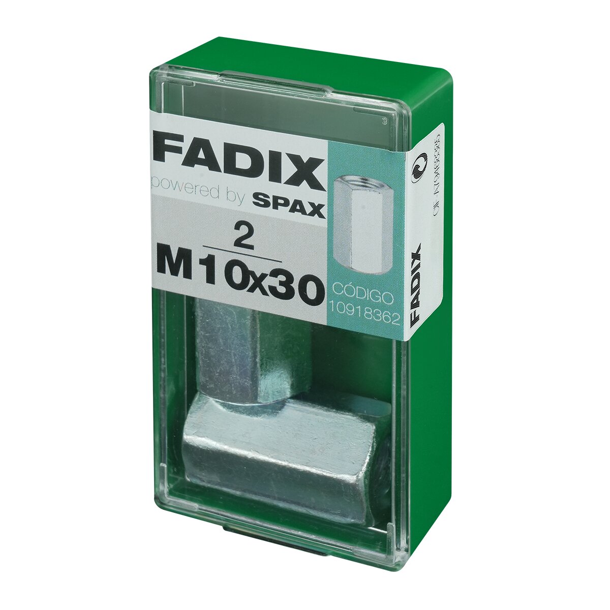 Tuerca Hexagonal para Unión Varillas M10 x 30 mm - Caja 2 Uds Zincado-2