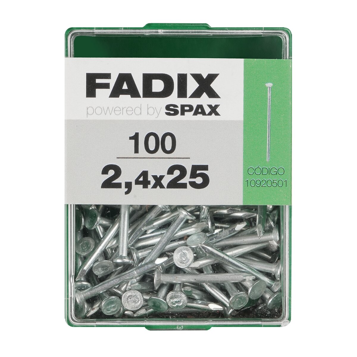 FADIX - Clavo Acero Cabeza Plana Ø2,4 x 25 mm - Caja 100 Uds.