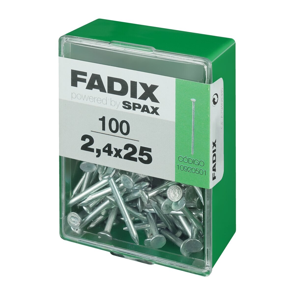 Clavo Acero Cabeza Plana Ø2,4 x 25 mm - Caja 100 Uds Zincado-2