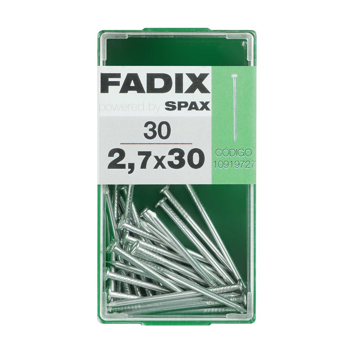 FADIX - Clavo Acero Cabeza Plana Ø2,7 x 30 mm - Caja 30 Uds.