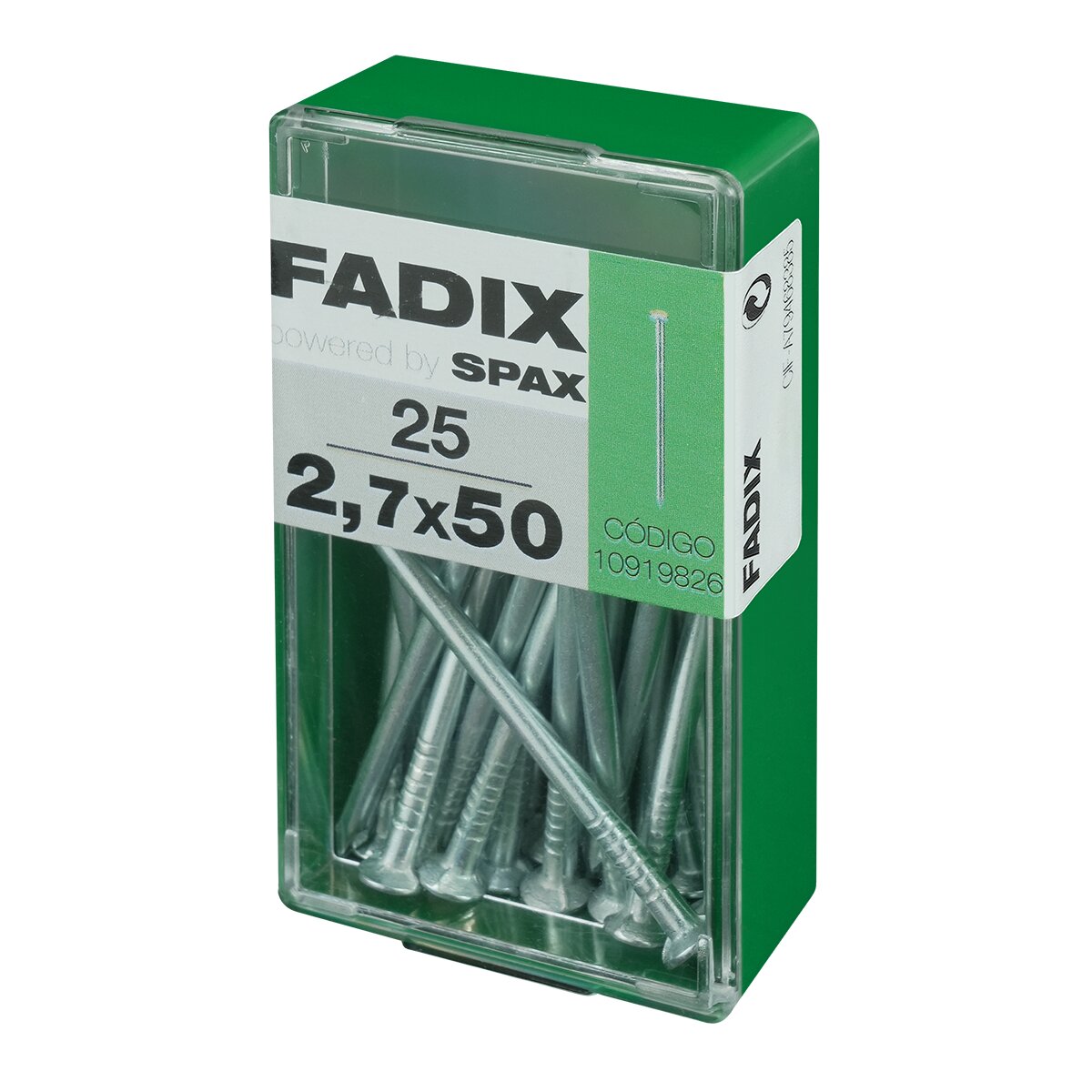 Clavo Acero Cabeza Plana Ø2,7 x 50 mm - Caja 25 Uds Zincado-2