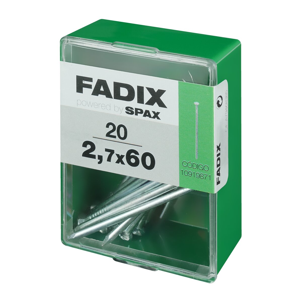 Clavo Acero Cabeza Plana Ø2,7 x 60 mm - Caja 20 Uds Zincado-2