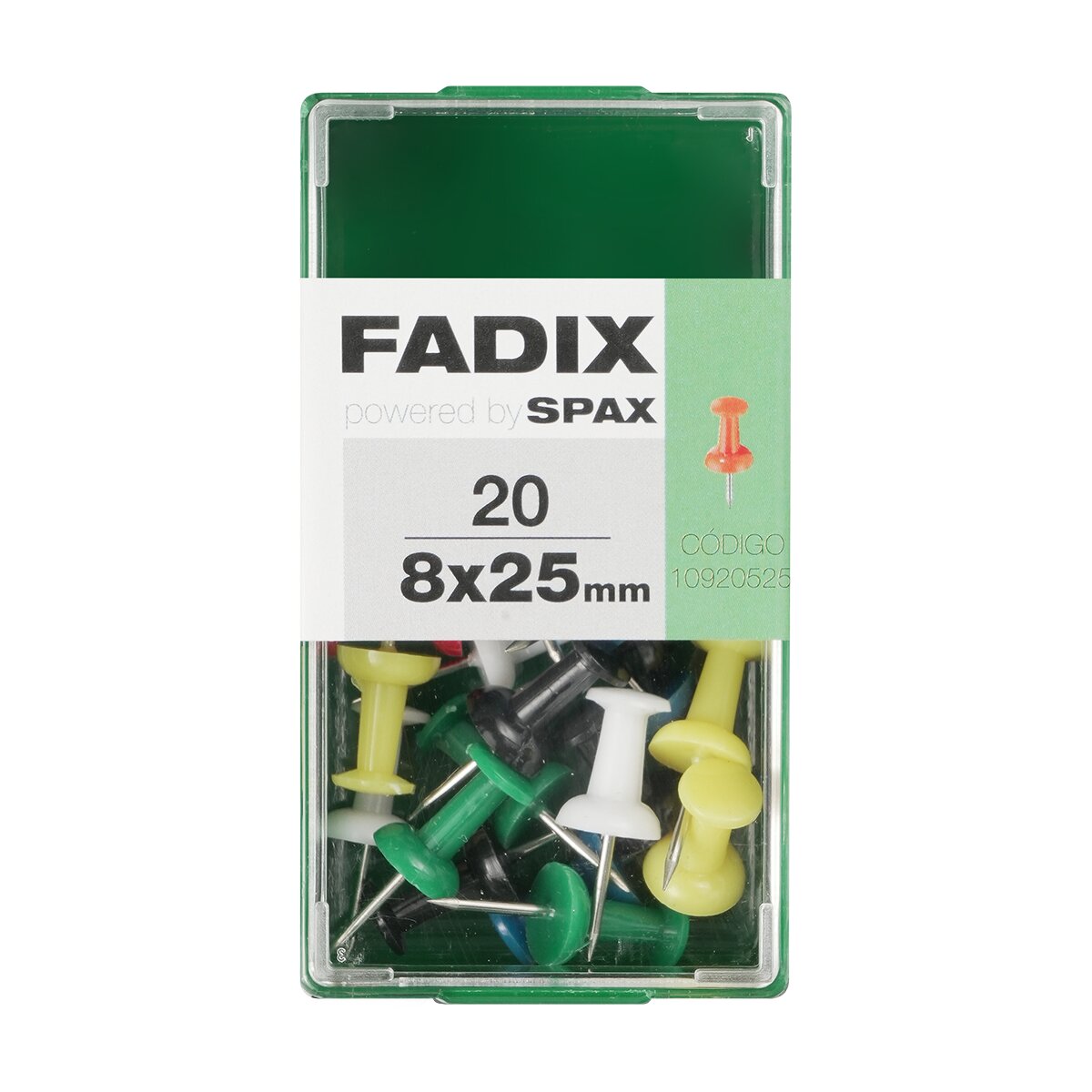 FADIX - Chincheta Alfiler Colores Surtidos 8 x 25 mm - Caja 20 Uds.