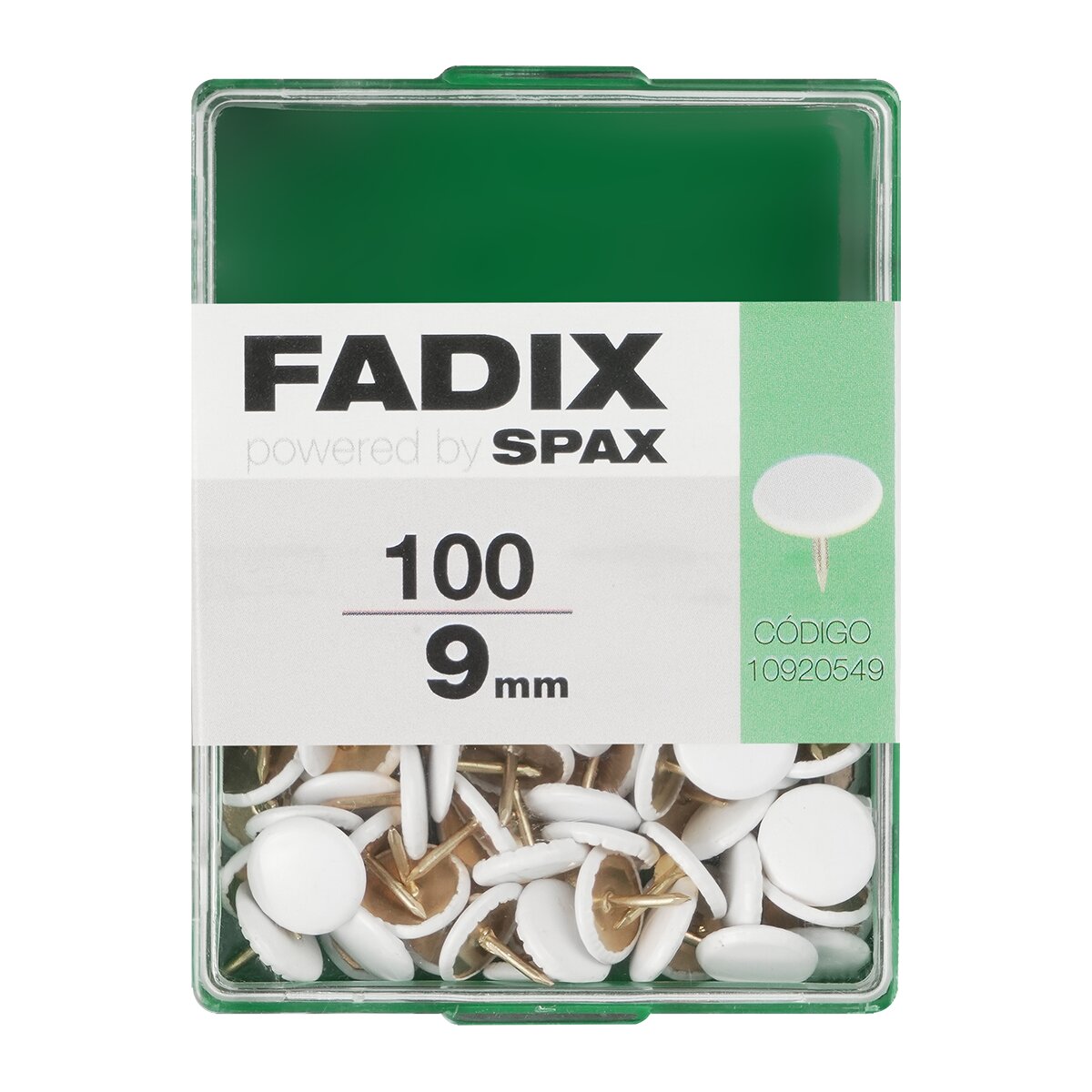 FADIX - Chincheta Plana Blanca 9 mm - Caja 100 Uds.