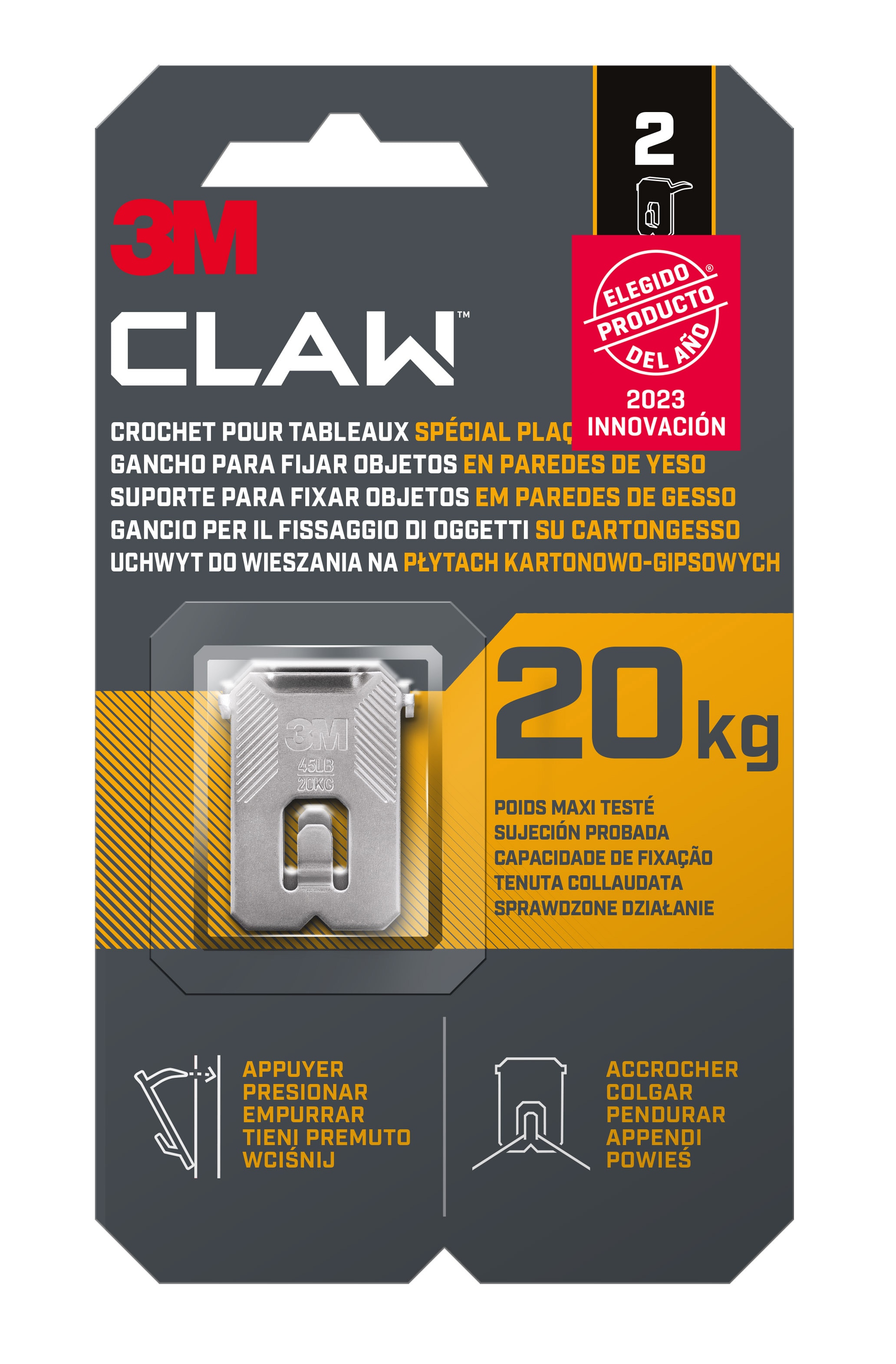 Imagen 0 de Gancho Fijacuadros Paredes Yeso Claw 20 kg - 2 Uds