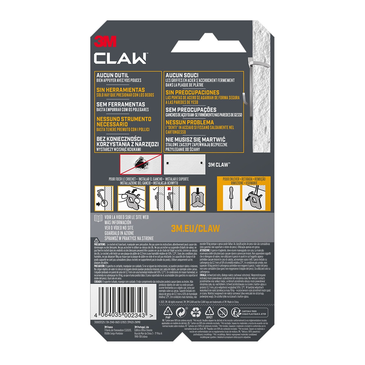 Gancho Fijacuadros Paredes Yeso Claw 20 kg - 2 Uds Gris-8