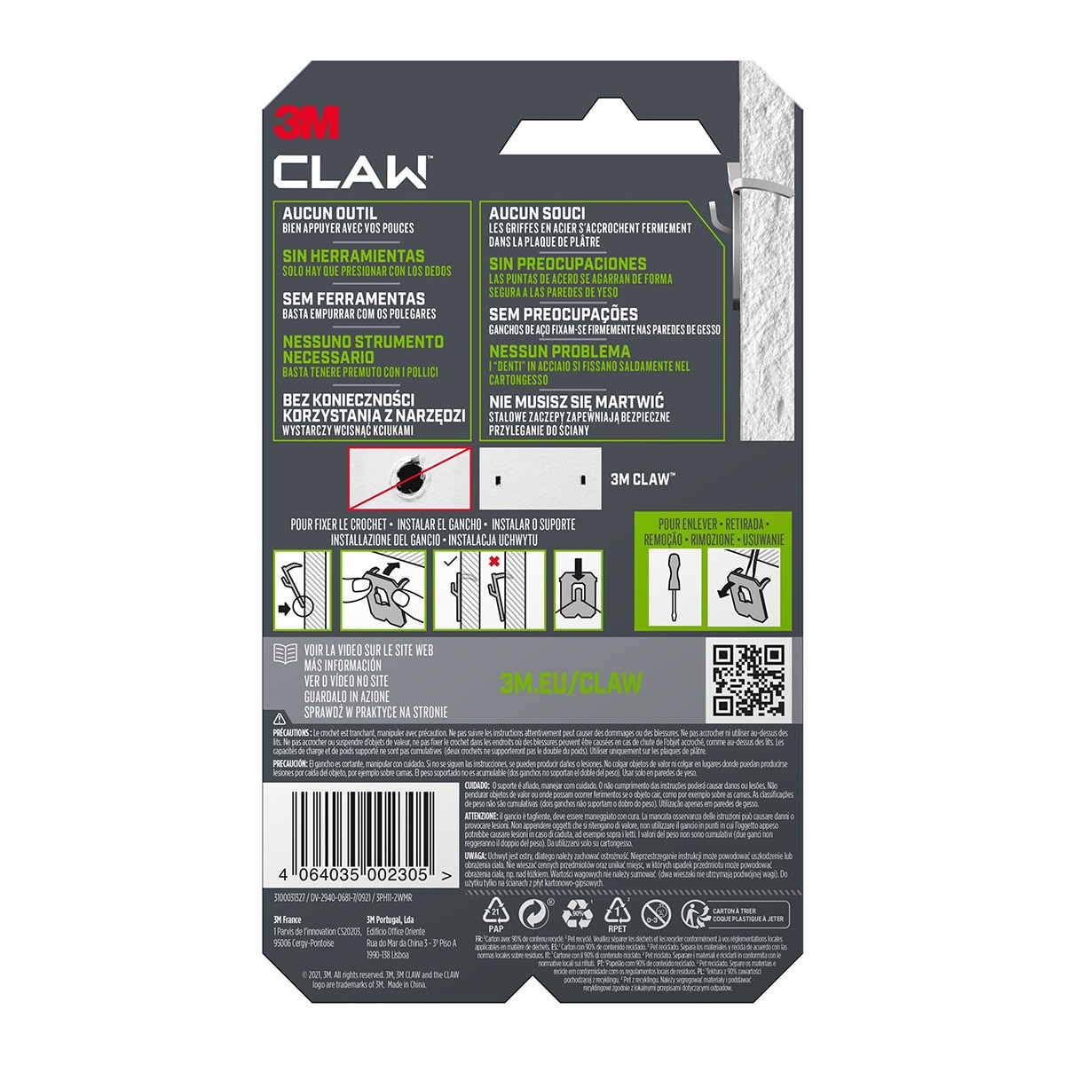 Gancho Fijacuadros Paredes Yeso Claw 11 kg - 2 Uds Gris-8