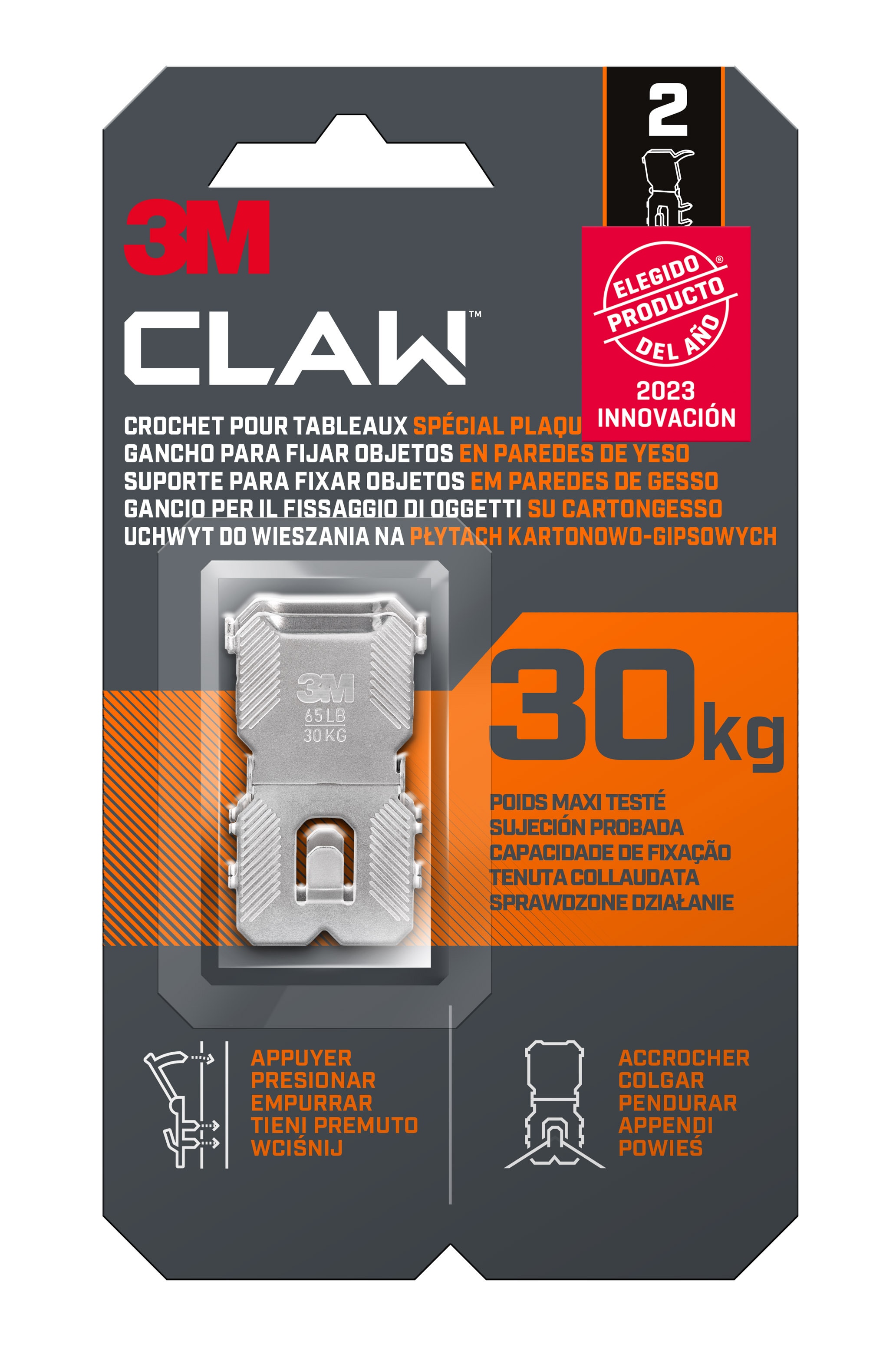 Imagen 0 de Gancho Fijacuadros Paredes Yeso Claw 30 kg - 2 Uds