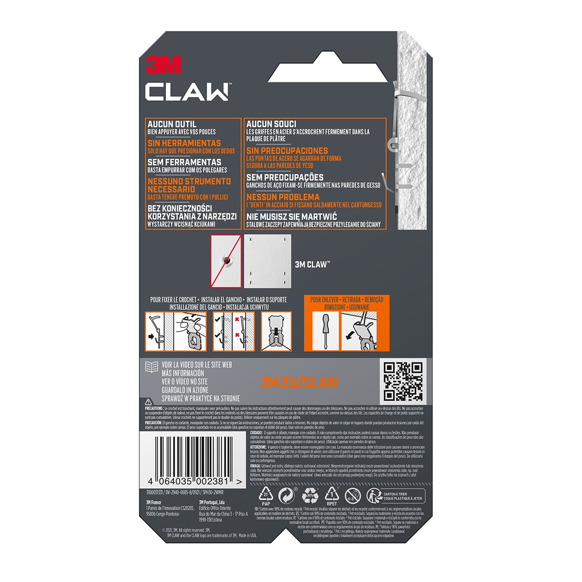 Gancho Fijacuadros Paredes Yeso Claw 30 kg - 2 Uds Gris-10