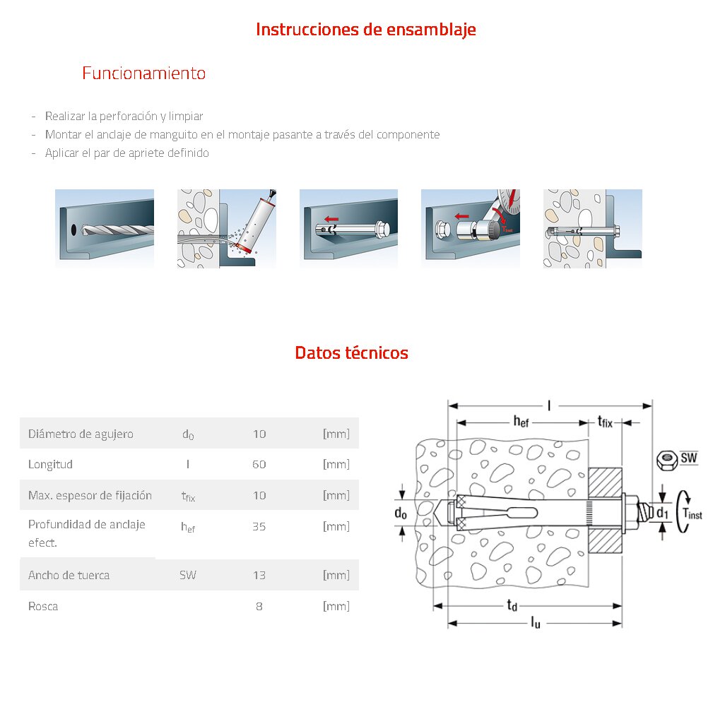 Anclaje metálico FSL 10 x 6 0mm 4 Uds Acero-2