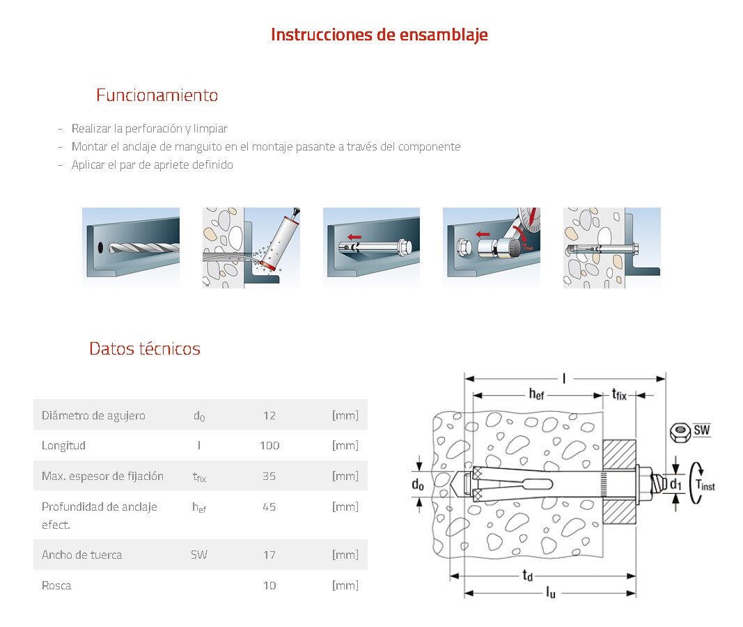 Anclaje metálico FSL 12 x 100 mm 4 Uds Acero-2