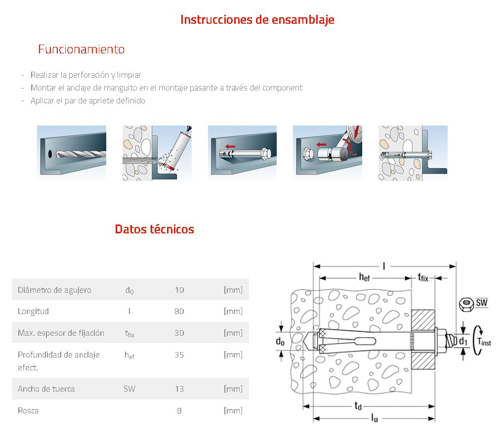 Anclaje metálico FSL 10 x 80 mm 4 Uds Acero-2