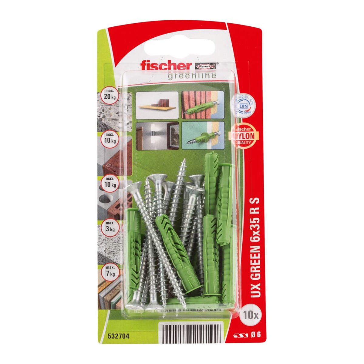 10 Tacos UX Green 6x35 con Tornillos Verde-2