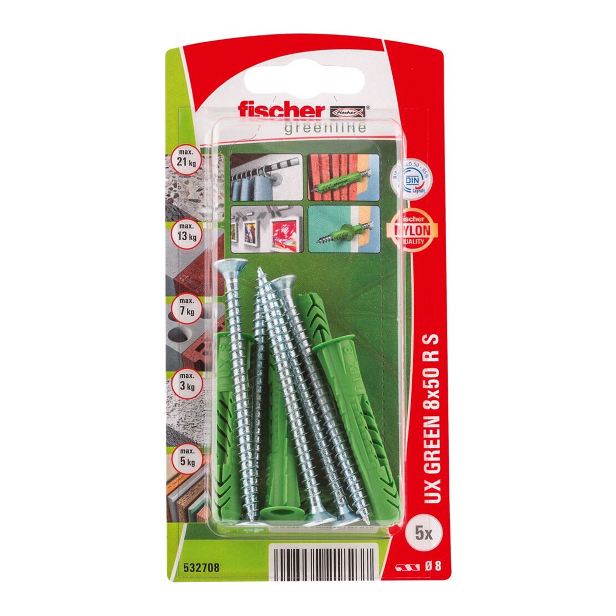 5 Tacos UX Green 8x50 con Tornillos Verde-2