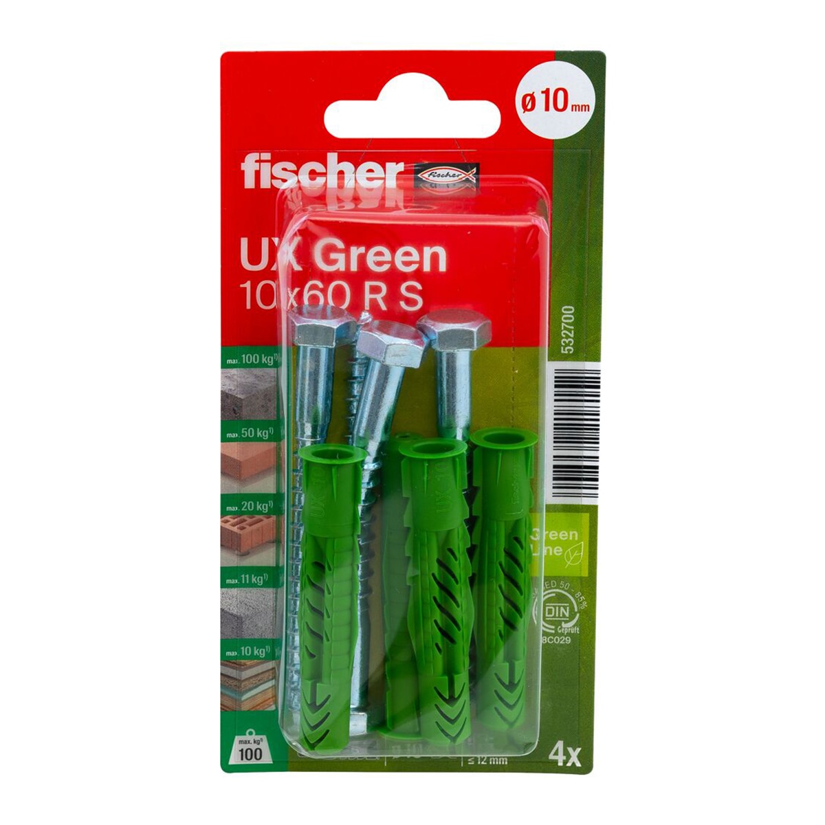 4 Tacos UX Green 10x60 con Tornillos Verde-2