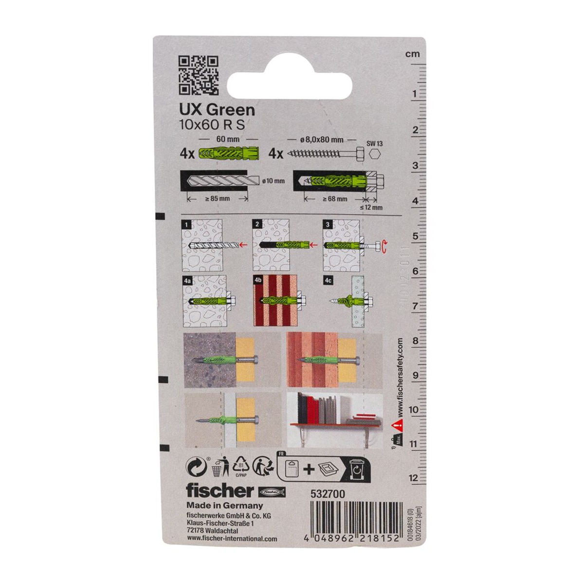 4 Tacos UX Green 10x60 con Tornillos Verde-8