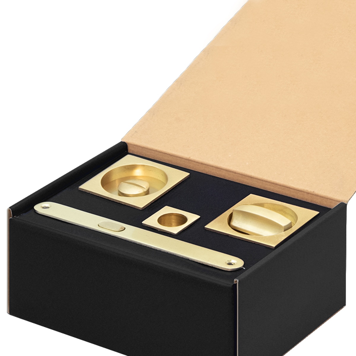 Kit Puertas Correderas Embutir Cuadrado  56 x 56 mm - 160 x 17 mm Latón mate-2
