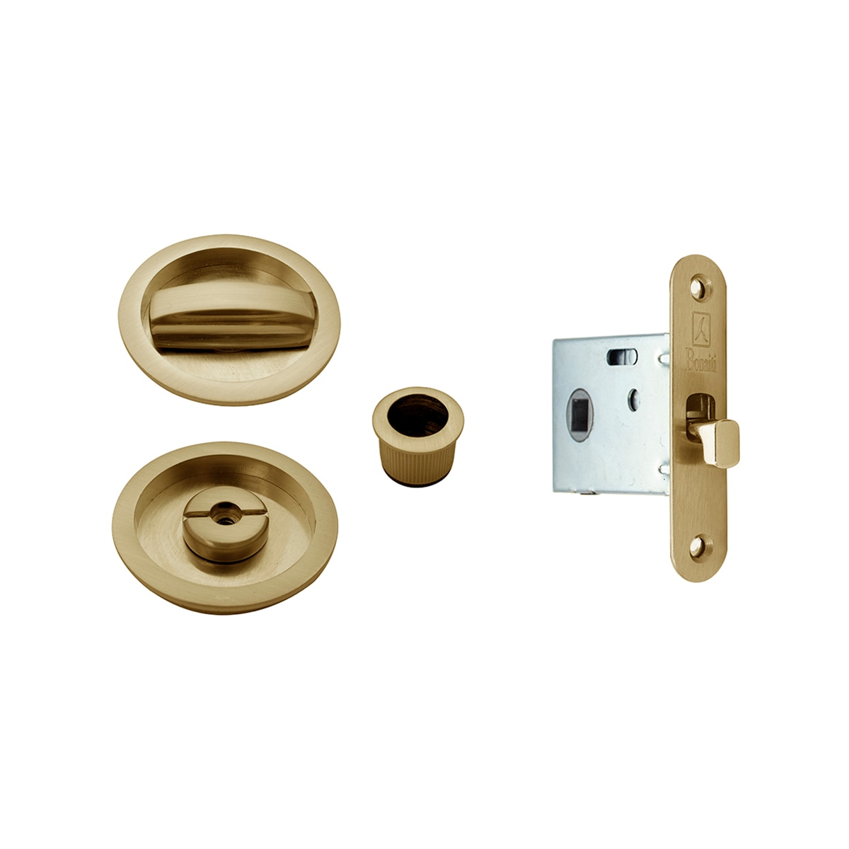 Kit Puertas Correderas Embutir Redondo 56 Ø - 85 x 17 mm Latón mate-1