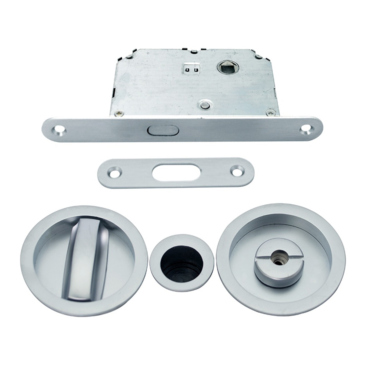 Kit Puertas Correderas Embutir Redondo 56 DIA;160 x 20 mm Cromo satinado-1