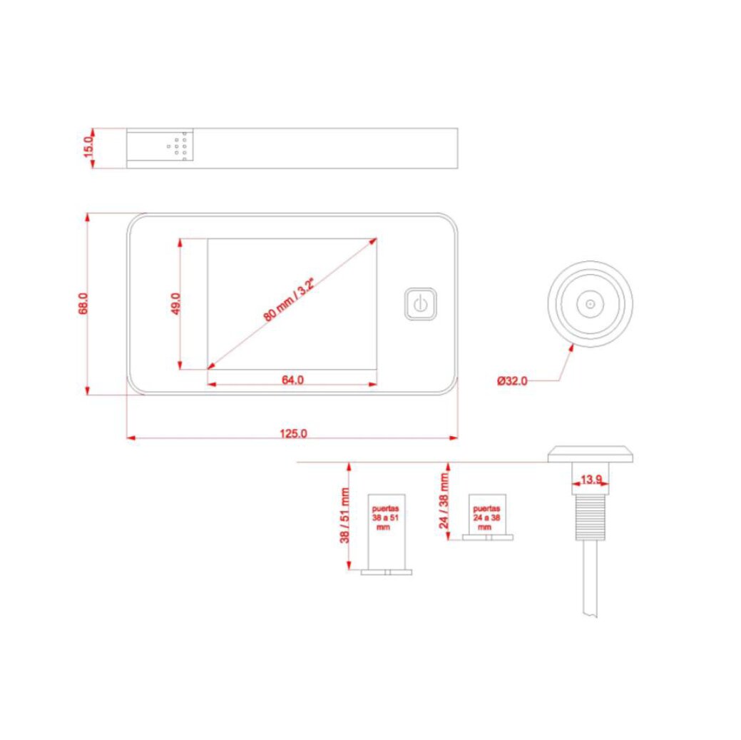 Mirilla Digital AYR-752 con LCD 3,2'' (8,13 cm) - Latón Latón-2