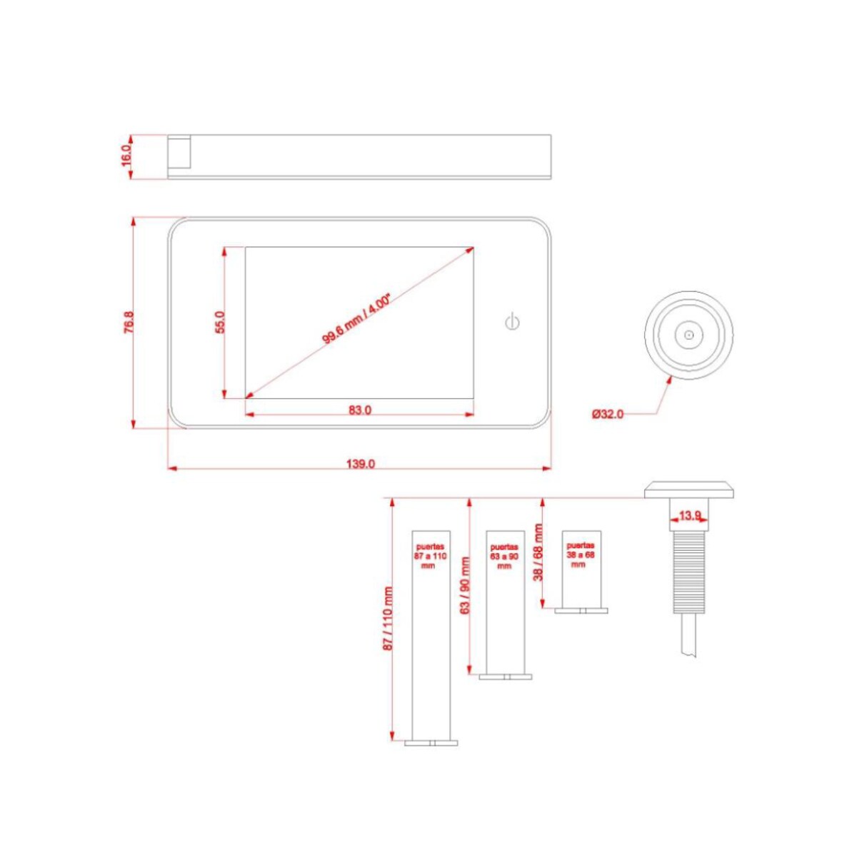 Mirilla Digital AYR-754 con LCD 4'' (10,16 cm) Cromo-2