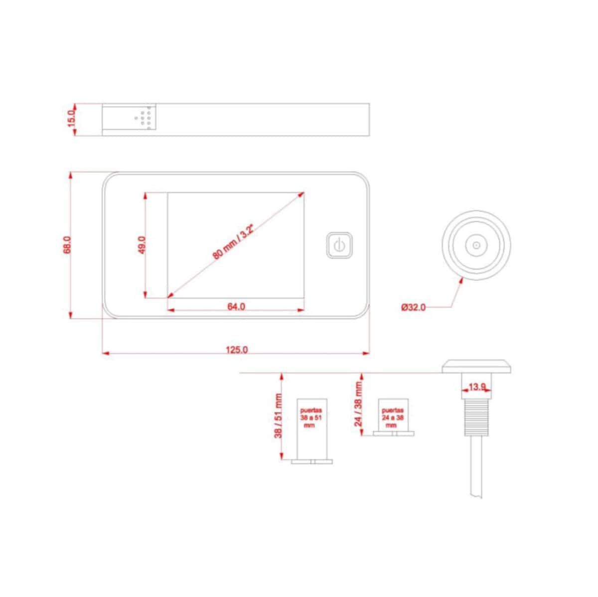 Mirilla Digital AYR-752 con LCD 3,2'' (8,13 cm) Cromo-2
